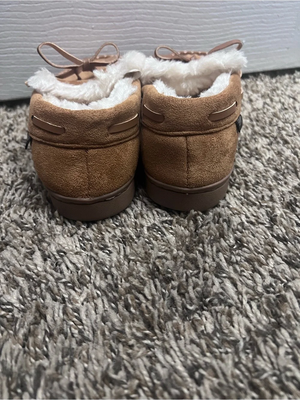 Kids Cozy Faux-Suede Moccasin Slippers in Chestnut Brown